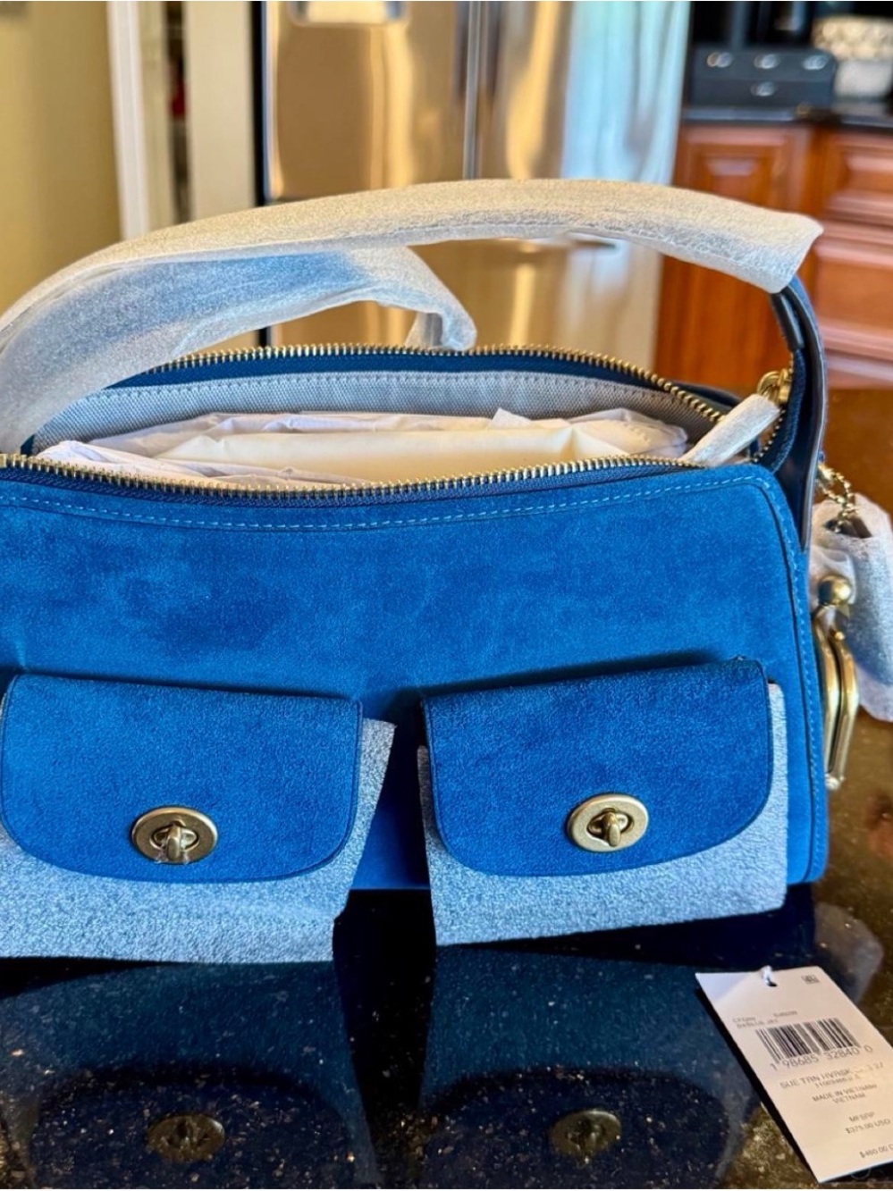 Blue suede haversack 26